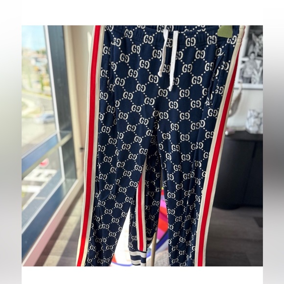 Gucci GG Jacquard Monogram Track Jacket & Jogger Pants Set - Navy/Red - Size M - Picture 9 of 13